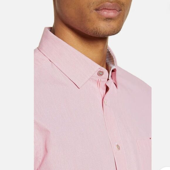 Ted Baker 6/XL Red Sayhi Micro Pin Stripe Short Sleeve Button Shirt - Picture 3 of 16